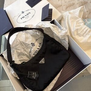 Prada Black Nylon Zip Shoulder Bag